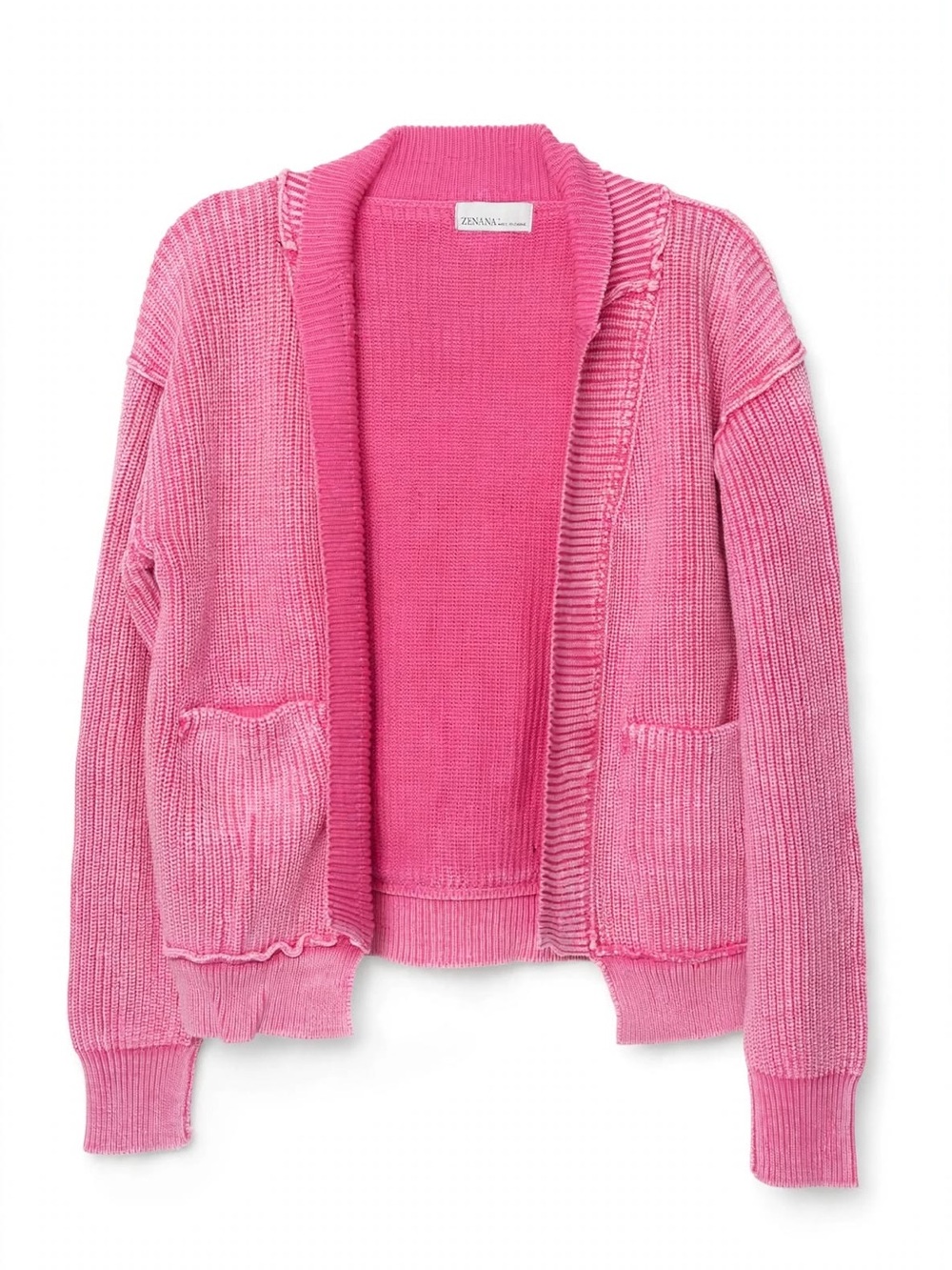 Zenana Outfitters Pink Open-Front Ribbed Cardigan